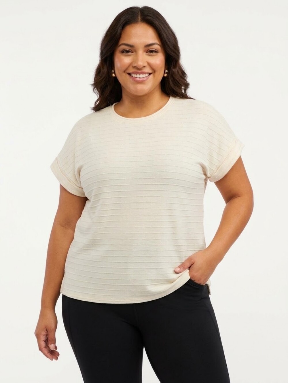 Ellen Tracy Plus Size Women's White Striped Top